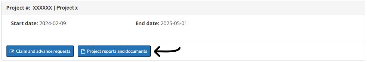 Project reports and documents link under the Manage my Projects section of the FedNor Portal.