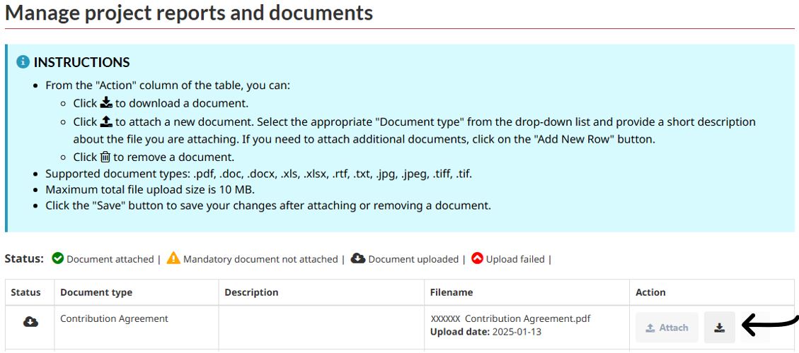 ibution Agreement file available for download under the Manage my Projects section of the FedNor Portal.